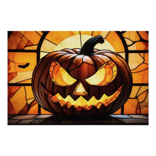 Stained Glass Scary Halloween Jack-O-Lantern  Perfect Poster (Voorkant)