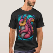 Stained-Glass Squirrel – Teal & Magenta Woodland A T-shirt (Voorkant)