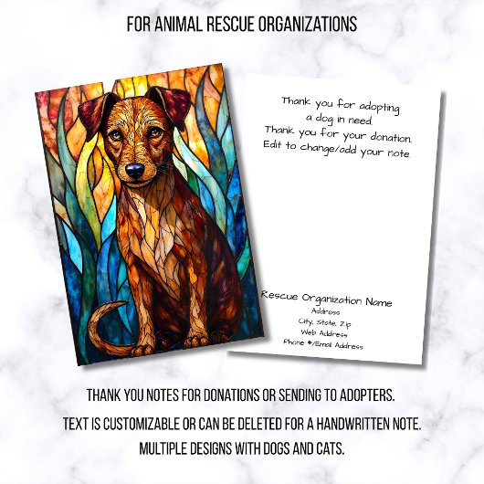 Stained Glass Style Dog Rescue Organization Bedankkaart