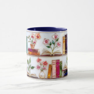 Stained Glass Style Floral Bookshelf Mug Mok