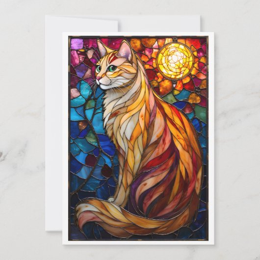 Stained Glass Style Fluffy Orange and White Cat Kaart (Voorkant)