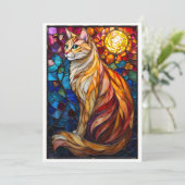 Stained Glass Style Fluffy Orange and White Cat Kaart (Staand voorkant)