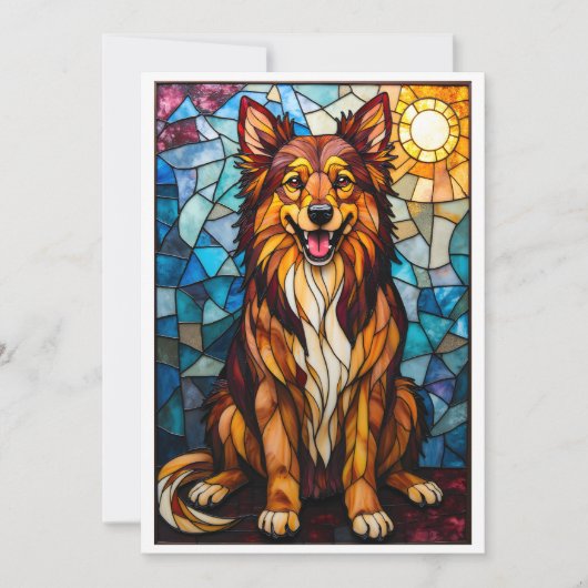 Stained Glass Style Mixed Breed Dog Flat Kaart (Voorkant)