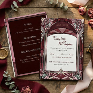 Stained-glass style Wedding Invitation Kaart