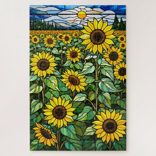 Stained Glass Sunflower Jigsaw Puzzle Legpuzzel (Verticaal)