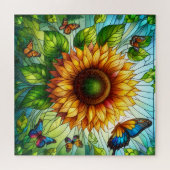 Stained Glass Sunflower Legpuzzel (Horizontaal)