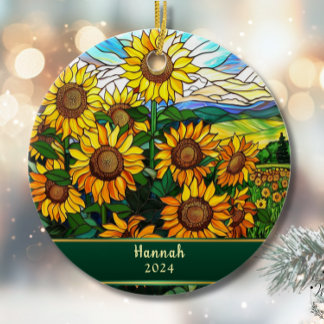 Stained Glass Sunflowers Personalized Keramisch Ornament