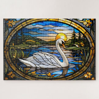 Stained Glass Swan Jigsaw Puzzle Legpuzzel