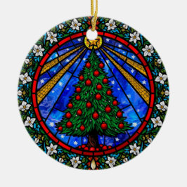 Stained Glass Tree & Floral Border Keramisch Ornament