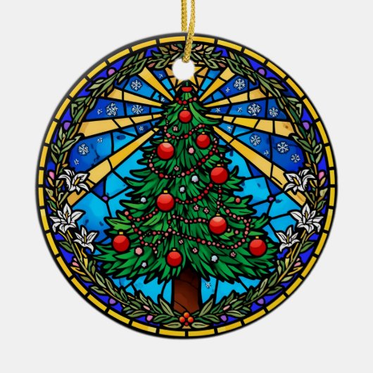 Stained Glass Tree Wreath Keramisch Ornament (Voorkant)