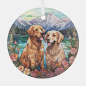 Stained Glass Two Golden Retriever Dogs Glas Ornament (Voorkant)