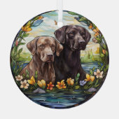 Stained Glass Two Labrador Retriever Dogs Glas Ornament (Achterkant)