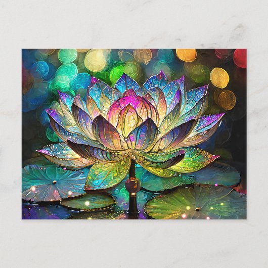 Stained Glass Vibrant Lotus Flower Briefkaart (Voorkant)