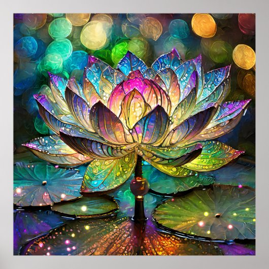Stained Glass Vibrant Lotus Flower Poster (Voorkant)