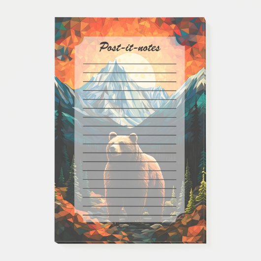 Stained Glass Wildlife Mountain Sunset Bear Post-it® Notes (Voorkant)