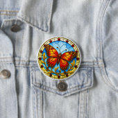 Stained glass window butterfly ronde button 7,6 cm (In situ)