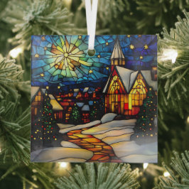 Stained Glass Winter Village Glas Ornament