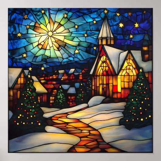 Stained Glass Winter Village Poster (Voorkant)