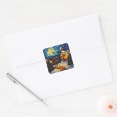 Stained Glass Winter Village Vierkante Sticker (Envelop)