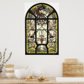 Stained Glass with Peacock and Butterflies Poster (Cuisine)