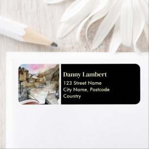 Staithes Noord-Engeland Waterverf Home Adres Etiket