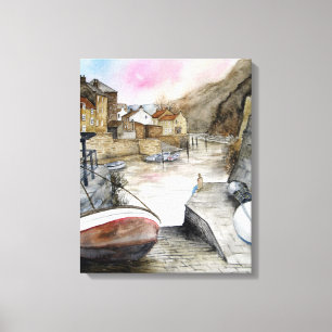 Staithes North Yorkshire England Waterverf Canvas Afdruk
