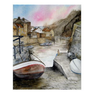 Staithes North Yorkshire England Waterverf Perfect Poster