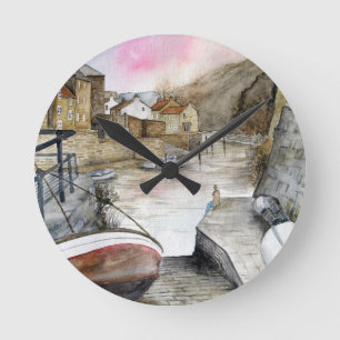 Staithes, North Yorkshire, England Waterverf Ronde Klok