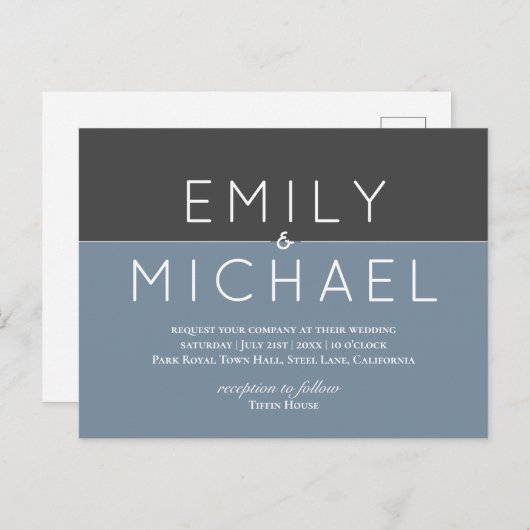 Stalen Blau Geweldige Moderne Trouw Uitnodiging (Voorkant / Achterkant)