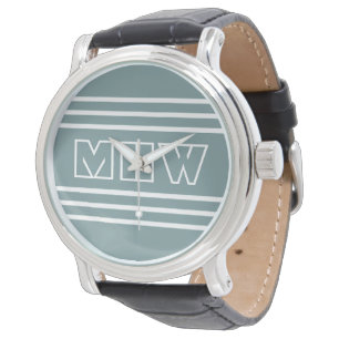 Stalen Blauwe Stripes aangepaste monogram horloges