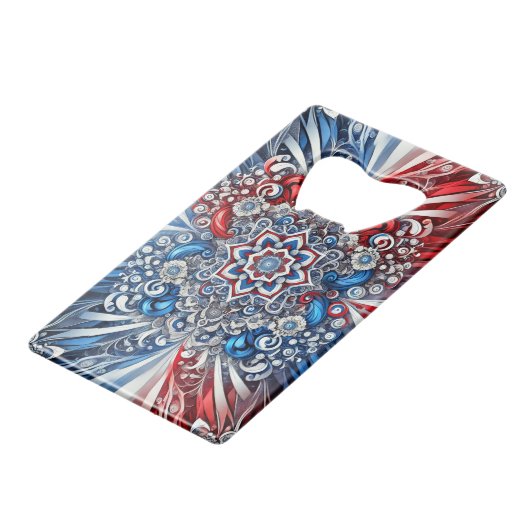 Stalen flesopener met Franse kleuren Design Kredietkaart Flessenopener (Voorkant Gekanteld)