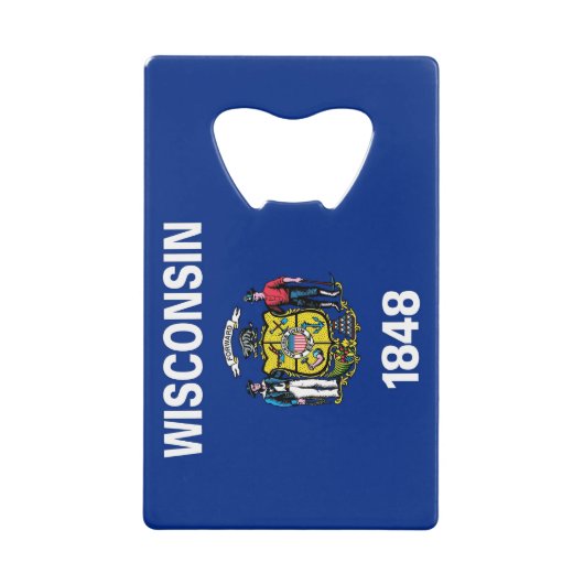 Stalen flesopener met vlag van Wisconsin Kredietkaart Flessenopener (Voorkant)