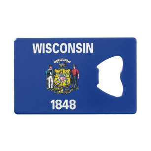 Stalen flesopener met vlag van Wisconsin Kredietkaart Flessenopener