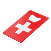 Stalen flesopener met vlag van Zwitserland Kredietkaart Flessenopener (Voorkant Gekanteld)