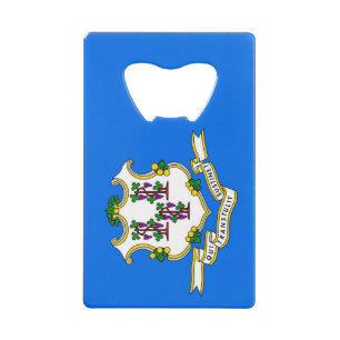 Stalen flessenopening met vlag van Connecticut, VS Kredietkaart Flessenopener