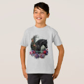 Stallion Noir Avec Fleurs Gothiques T-shirt Classi (Devant entier)