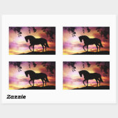 Stallion noir dans les Stickers Coucher de soleil (Feuille)