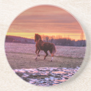 Stallion Running Home op Sunset on Ranch Zandsteen Onderzetter