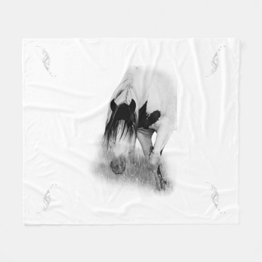 Stallion Shaman & Feathers Fleece Blanket Deken (Voorkant (Horizontaal))