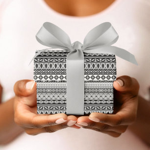 Stam Afrikaans Patroon Etnisch Zwart Wit Cadeaupapier