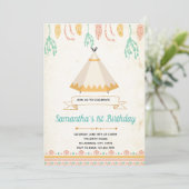 Stam boho tipi verjaardagsfeest uitnodiging (Staand voorkant)