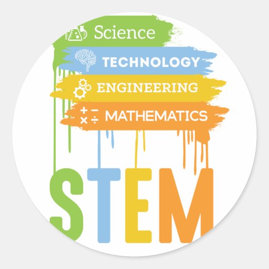 STAM Science Technology Engineering Wiskunde Schoo Ronde Sticker (Voorkant)