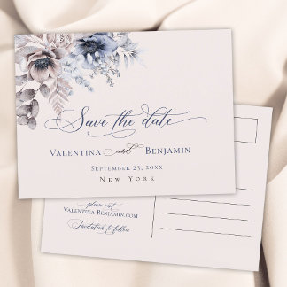 Stamblauw beige florelegant Sla de datum op Briefkaart
