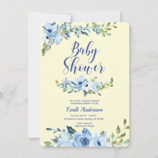 Stamblauw en geel baby shower kaart