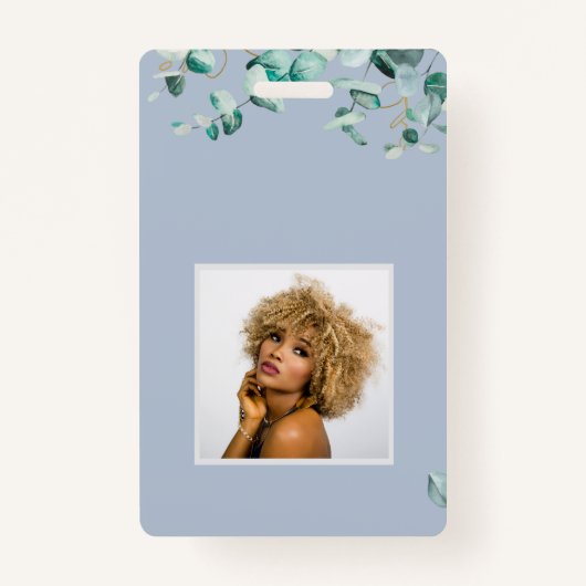 Stamblauw Eucalyptus Greenery Blank SJABLOON Badge (Voorkant)