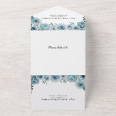 Stamblauwe waterverf bloemen bloemen bruiloft all in one uitnodiging (Buitenkant)