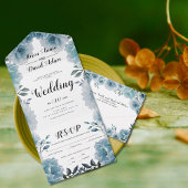 Stamblauwe waterverf bloemen bloemen bruiloft all in one uitnodiging