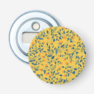 Stambloemen in blauw en geel button flesopener