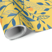 Stambloemen in blauw en geel cadeaupapier (Rol Hoek)