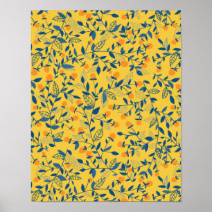 Stambloemen in blauw en geel poster
